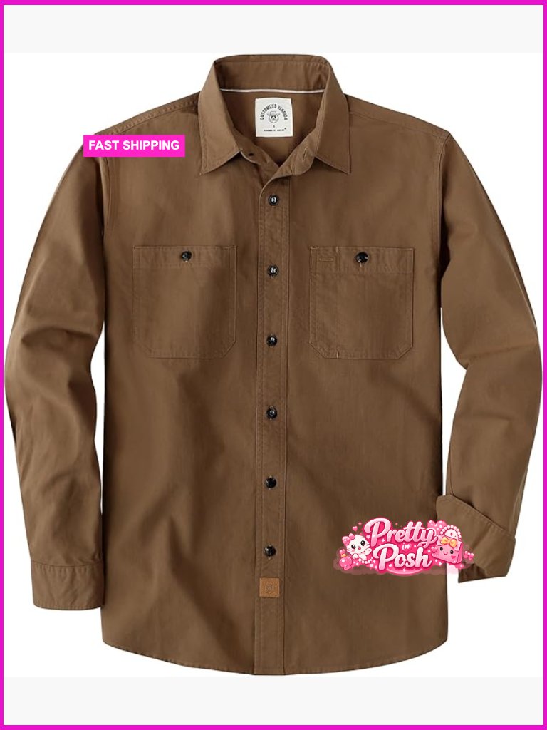 Men's Chambray Button Down Shirt Long Sleeve Cotton Two Pockets Regular Fit